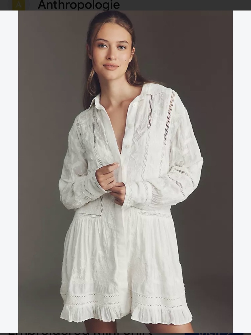 Anthropologie Embroidered Women's White Lace Mini Dress